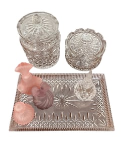 Waterford Jars, Tray, Vintage Perfume Bottles