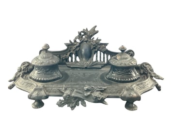 Cast Iron Double Inkwell Desk Stand