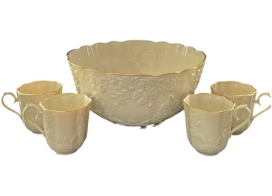 Lenox Holiday Hostess Punch Bowl & 4 Mugs