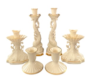 3 Pairs Lenox Candlesticks 24K Gold Trim