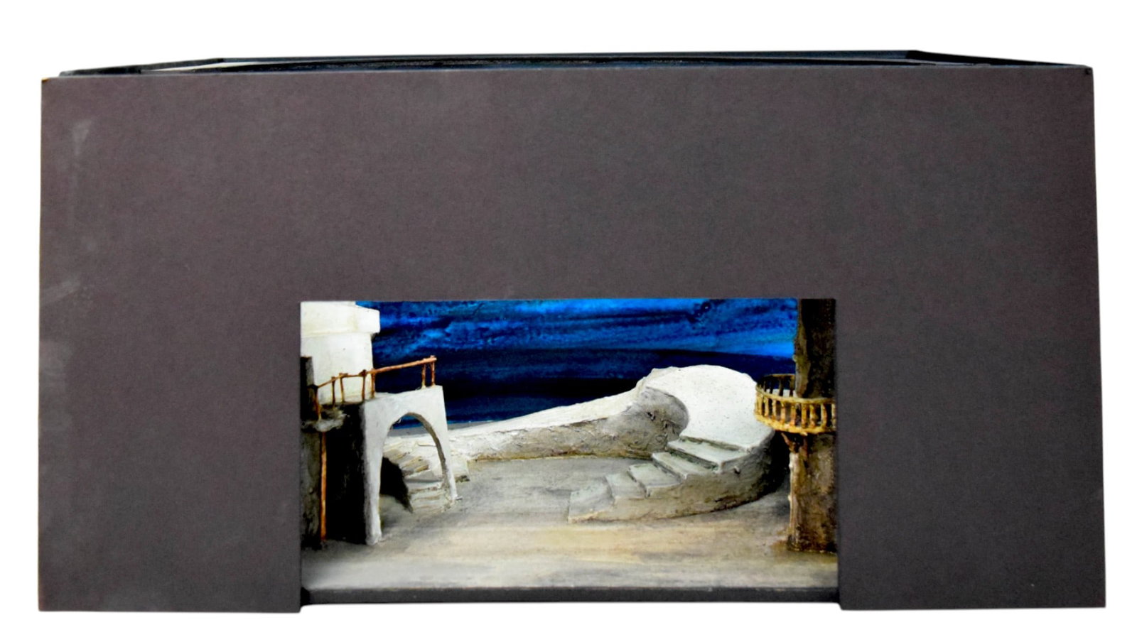 Otello Set Model: Tony Walton (British, 1934-2022). Otello (opera). Set model, mixed media with cardboard, wood, gouache, and other materials. 10 1/8"L x 12 1/8"D x 10 5/8"H. All as is and in production used condition,