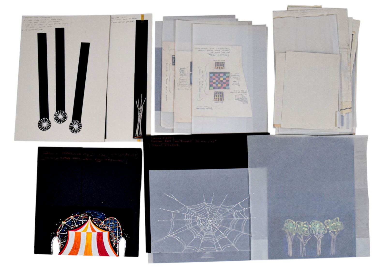 Once Upon a Time Set & Logo Design Artwork: Tony Walton (British, 1934-2022). Once Upon a Time. Group of 17 pieces of original logo and set design artwork. 4 poster / logo design pieces, each with collage and hand embellishments, largest 17 3/4