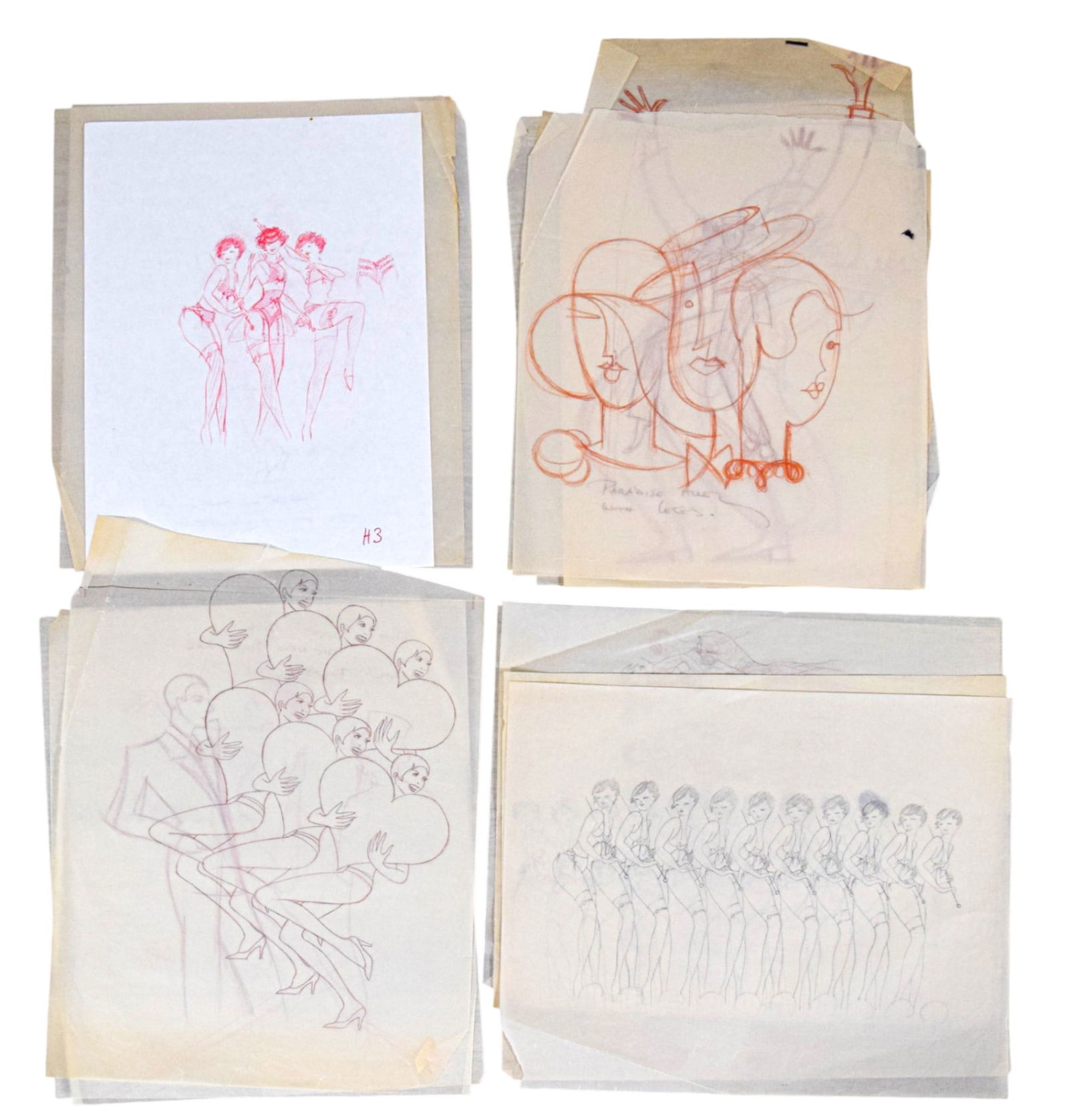 All That Jazz Joe Gideon Poster Sketches: Tony Walton (British, 1934-2022). All That Jazz (film). Group of 14 rough sketches for the poster art for the work of the film's main character, Joe Gideon (Roy Scheider). Productions including Posin'