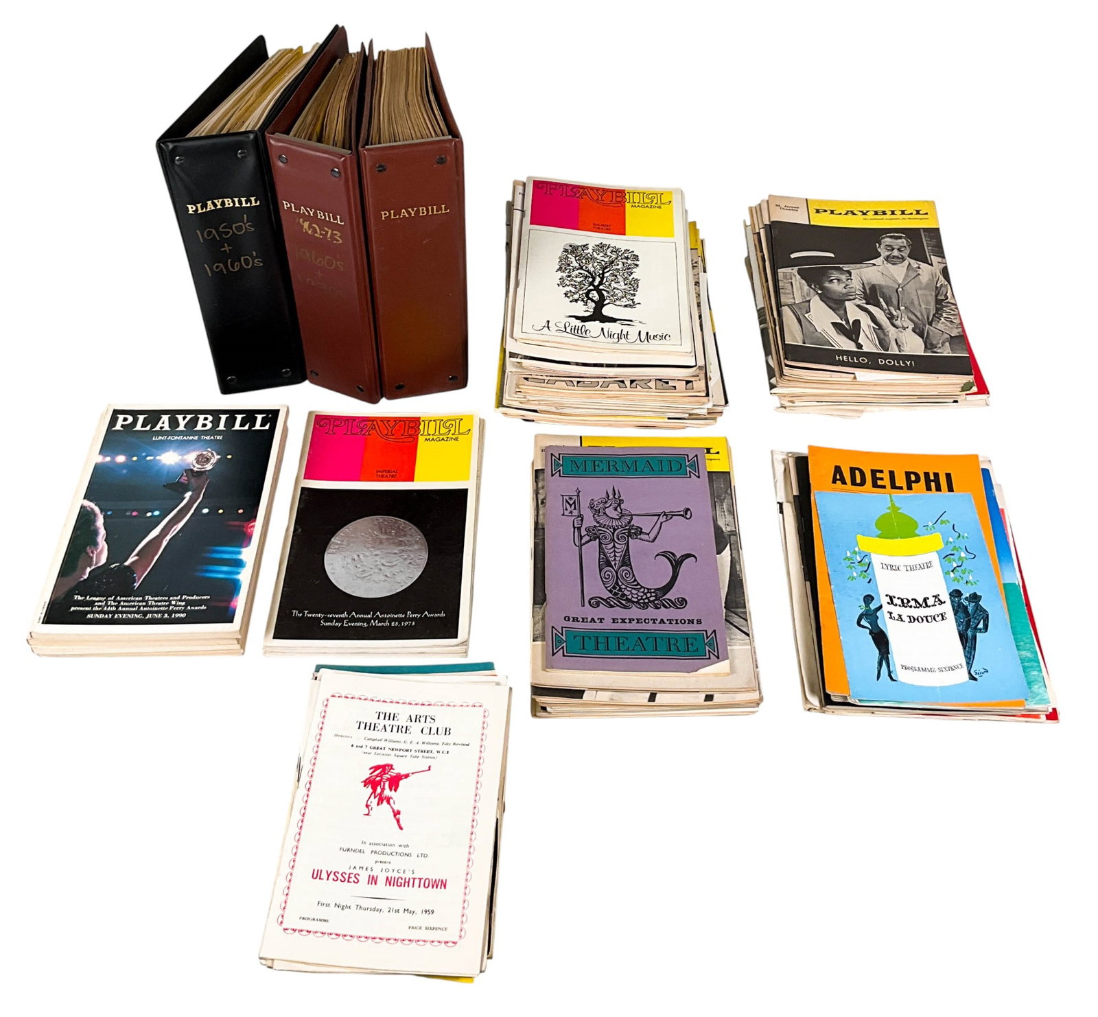 Collection of Vintage Playbills 1950s-1970s: Collection of vintage playbills, 1950s-1970s. 3 binders, most for productions Tony Walton worked on or with artwork by Tony Walton. With an a group of an additional collection of 70+ vintage Playbills