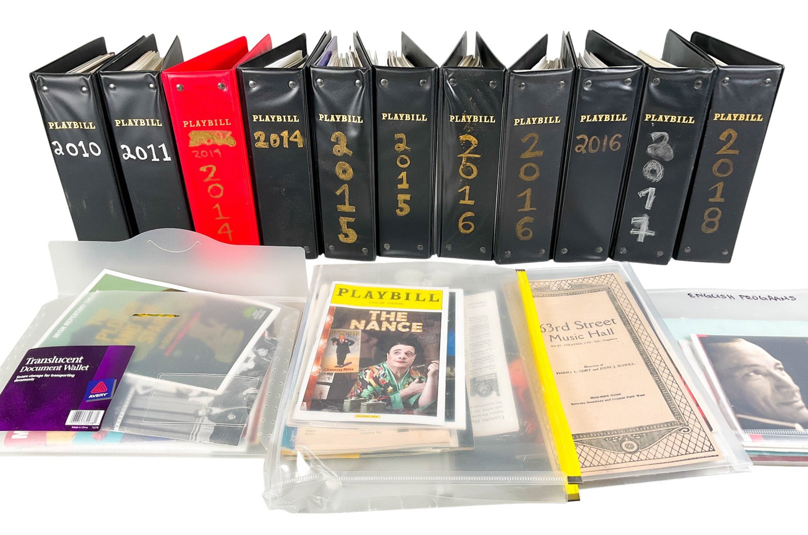 Group of Playbills 11 Binders 2010-2018: Large group of Playbills, 11 binders 2010-2018, various productions including theater, ballet and other shows. Most binders containing 10+ Playbills and some with Tony Walton's handwritten notations. 