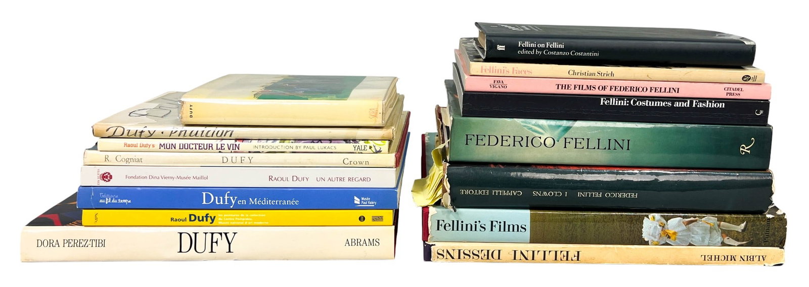 16 Books on Federico Fellini and Raoul Dufy: Group of 16 art and film books, including 8 on Federico Fellini and 8 on Raoul Dufy. All in vintage read condition.