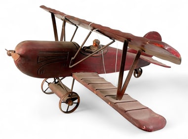 Sarreid Wood Carved WWI Era Biplane