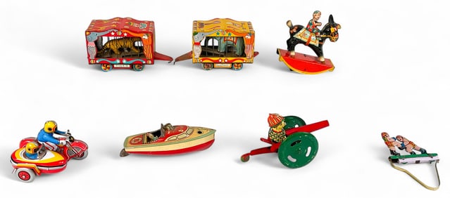 7 Vintage Tin Litho Toys Gama, Victoria Boat