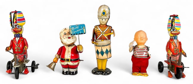 5 Wind-Up Tin Litho Toys Marx, Japanese