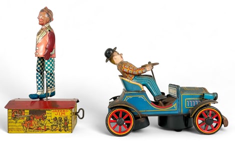 2 Vintage Tin Litho Toys Jazzbo Jim, Japanese