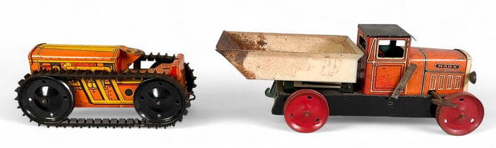 2 Marx Wind-Up Tin Litho Toys Coal Truck & Tractor