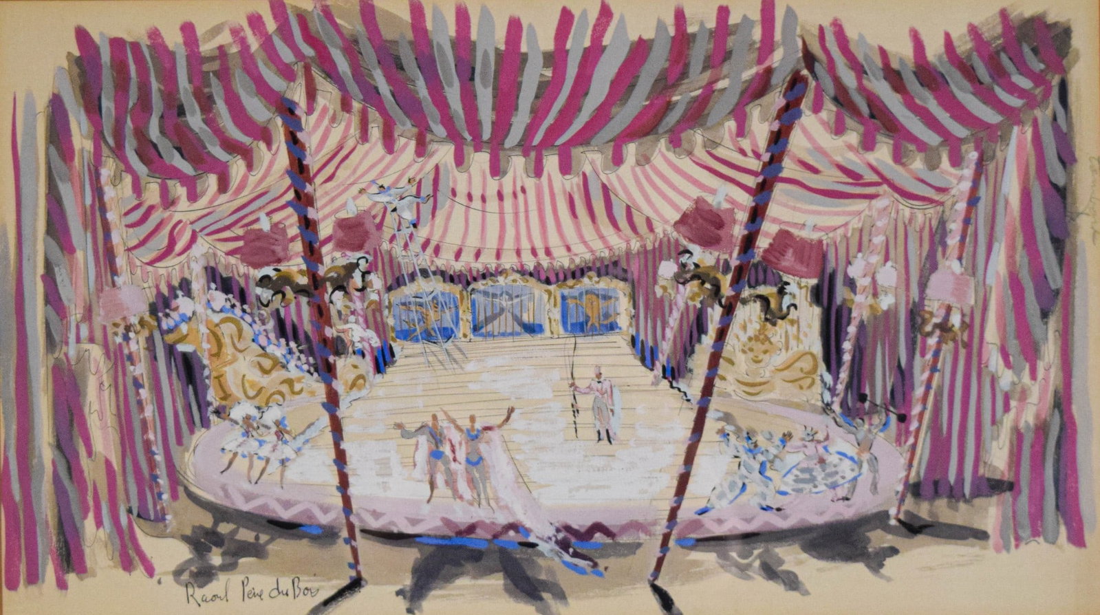 Raoul Pene Du Bois Set Design Artwork Jumbo: Raoul Pene Dubois (American, 1914-1985). Original set design artwork, mixed media with gouache, ink, circus scene, possibly for the Broadway production of Jumbo, Hippodrome Theatre, 1935-1936. Signed 