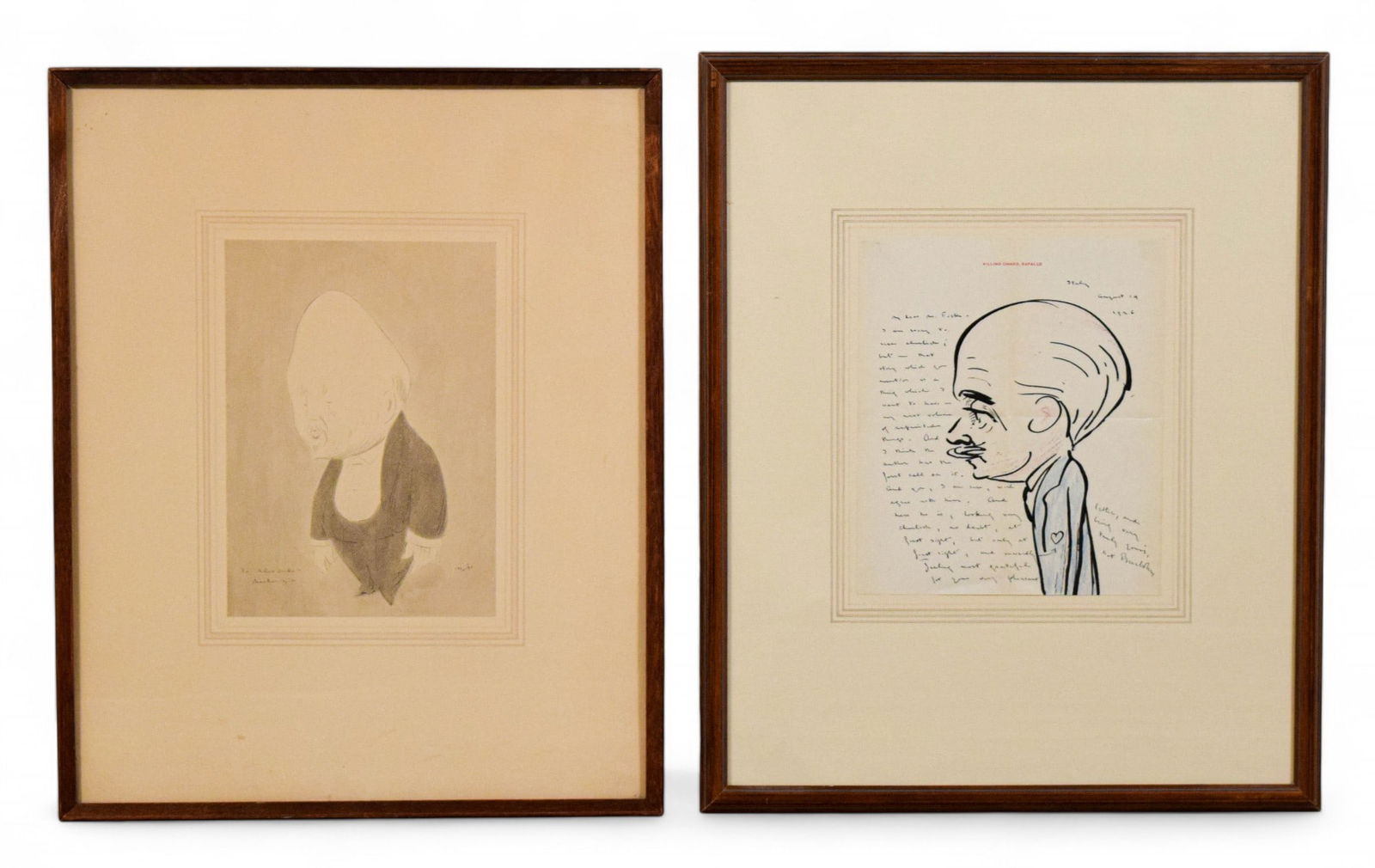 Max Beerbohm 2 Works Pen & Ink, Letter: Max Beerbohm (English, 1872-1956). 2 works. Pen & ink and wash drawing, Sir Alexander Mackenzie, signed Max lower right, 10 1/4" x 7 1/4" (with frame 20 1/2" x 16 5/8"); Reproduction letter to Earl E.