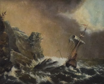 A.B. Guernsey Oil on Board The Storm Off Gibraltar