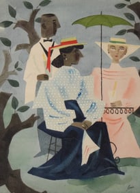 Watercolor Garden Scene Signed Ronin