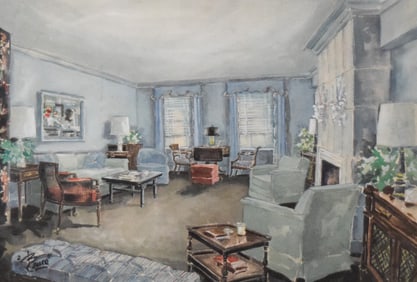 Signed Bruce Watercolor Interior
