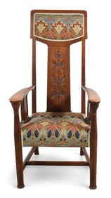 English Arts And Crafts Tall Back Arm Chair