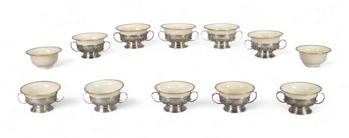 10 Sterling Cream Soup Bowls With Lenox Inserts