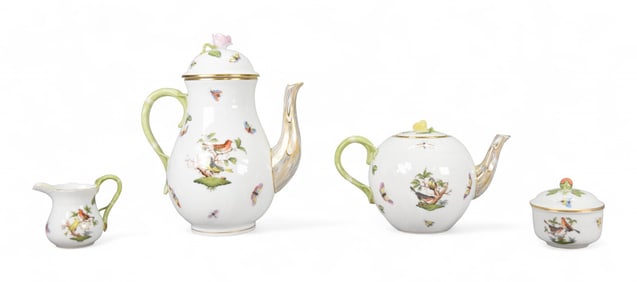 4 Pieces Herend Rothschild Bird Coffee & Teapot