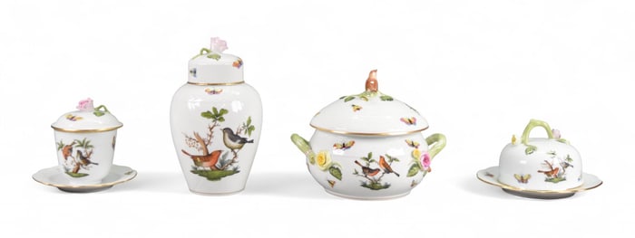 4 Pieces Herend Rothschild Bird Butter, Bean Pot