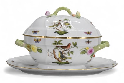 2 Pieces Herend Rothschild Bird Tureen, Underplate