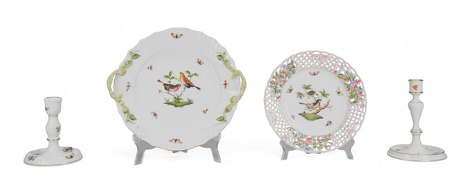 4 Pieces Herend Rothschild Bird Porcelain