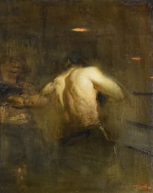 Steve Huston Oil on Panel Taking Him to School