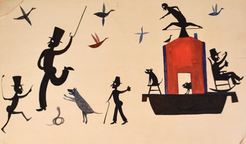 Bill Traylor Folk Art Painting on Cardboard