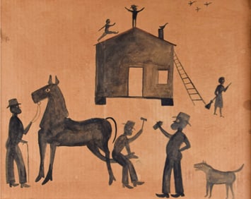 Bill Traylor Folk Art Painting on Cardboard