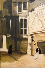 Shawkat Al Alousi Oil on Canvas Figures in City