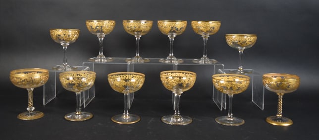 12 Moser Style Gilt Decorated Sherbets