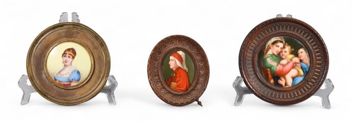3 Portrait Miniatures on Porcelain