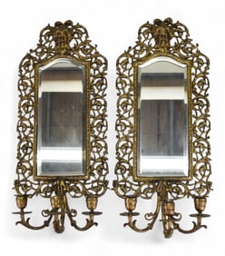Pair Of 3 Light Beveled Mirrored Sconces