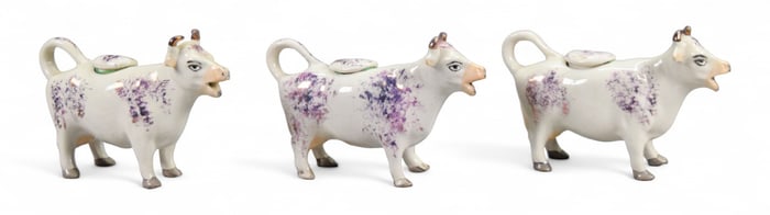 3 Staffordshire Pink Lustre Cow Creamers