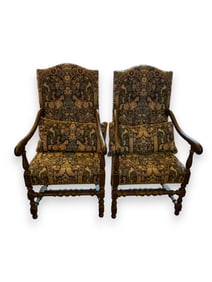 Pair Of Jacobean Style Armchairs With Pillows