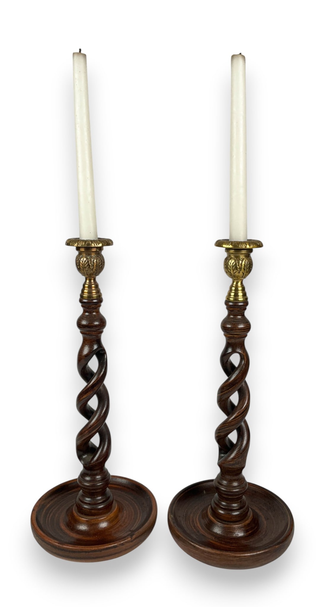 Pair of Carved Oak Barley Twist Candlesticks (1 of 4)