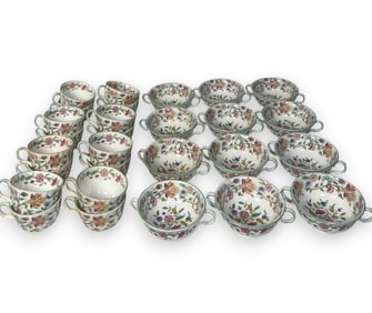 28 Pcs Minton Haddon Hall Tea Cups & Soup Bowls