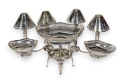 Silver Plate Epergne & Shaded Candlesticks