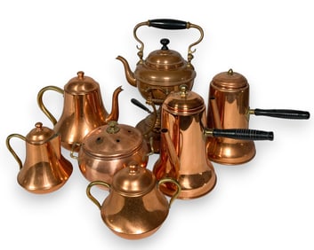 7 Copper Coffee & Tea Set Components