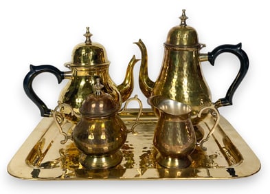 Hammered Brass Coffee Set & Tray