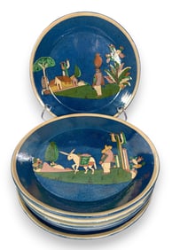 Mexican Folk Art Blue Glazed Terracotta Plates