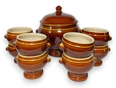 MCM Style Portuguese Ceramic Lion Head Soup Set