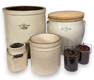 6 Stoneware Crocks Incl Robinson Ransbottom