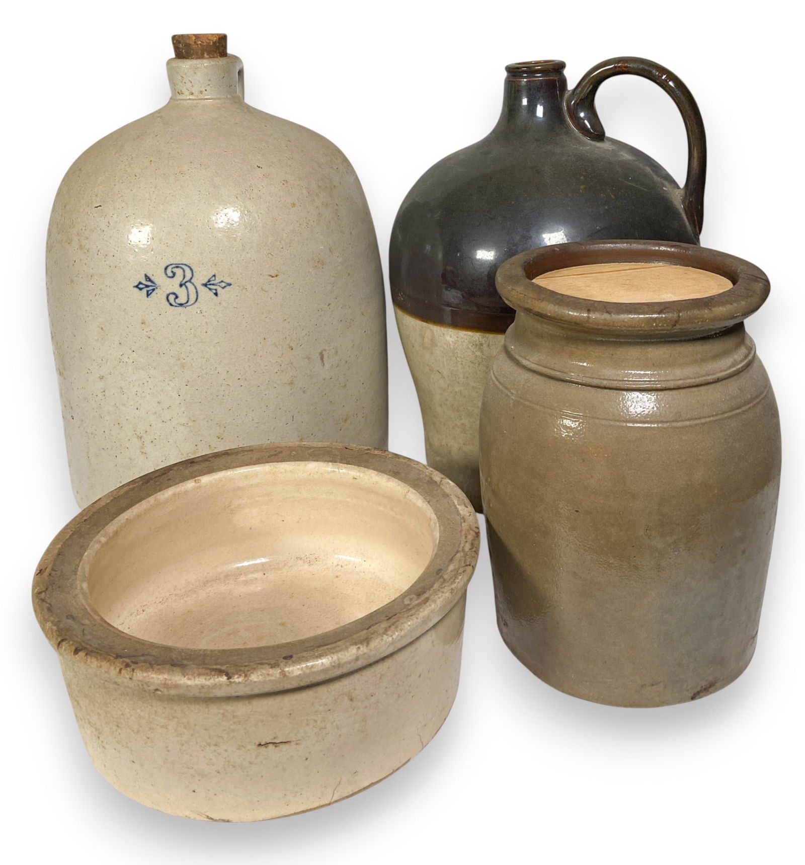 4 Salt-Glazed Stoneware Crocks Incl Roseville Bowl (1 of 5)