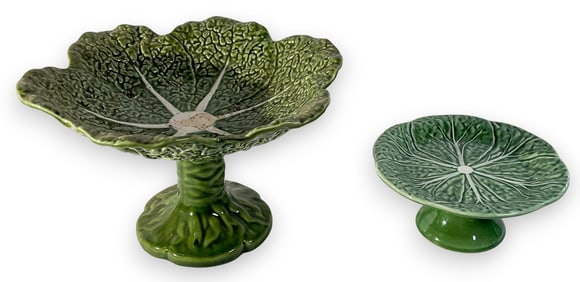 2 Portuguese Majolica Cabbage Cake Stands