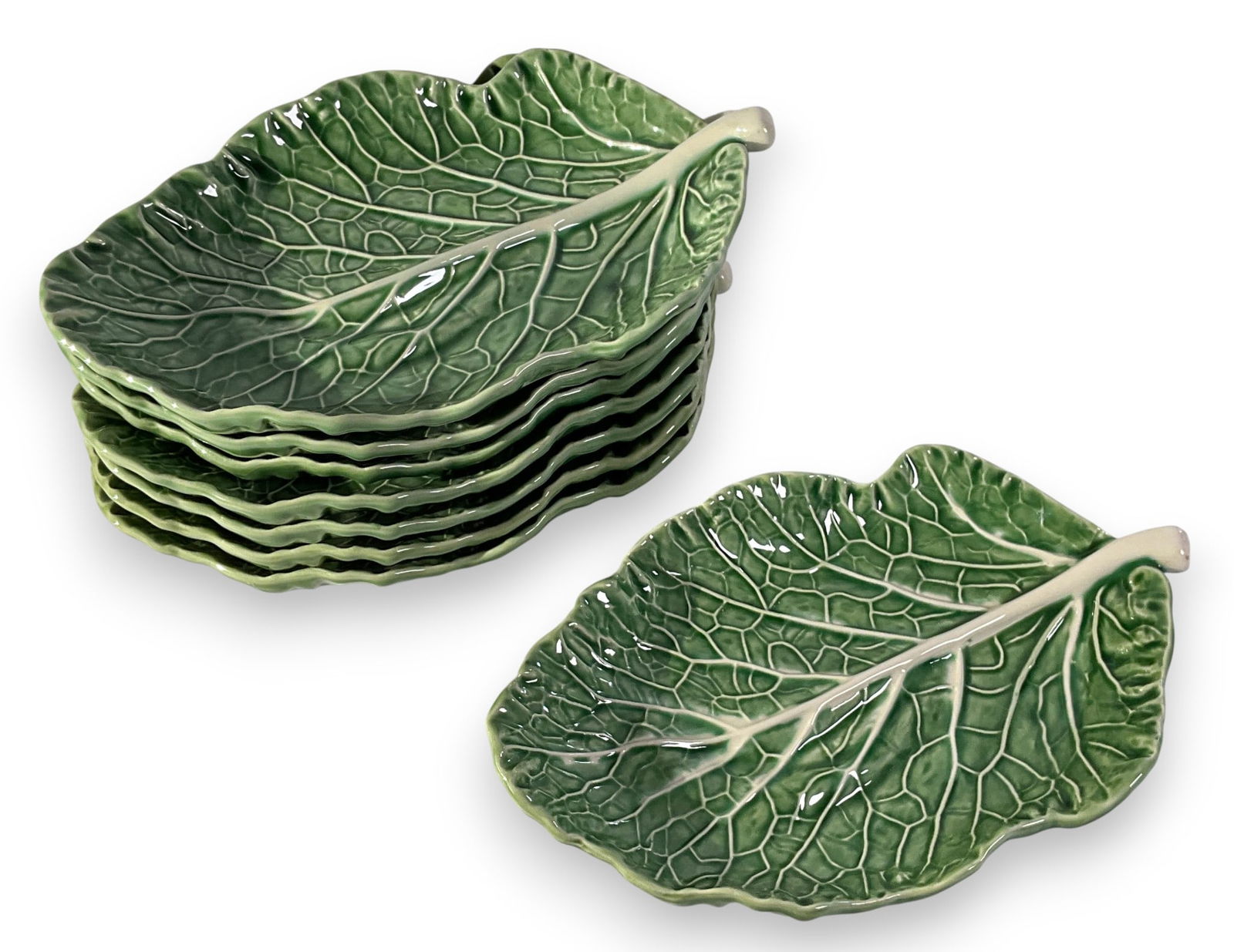 8 Bordallo Pinheiro Majolica Green Cabbage Plates (1 of 3)