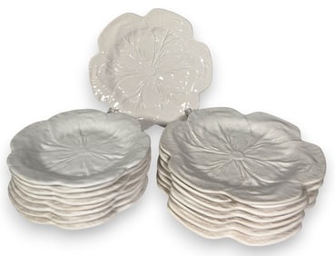 Set of 16 Bordallo Pinheiro White Cabbage Plates