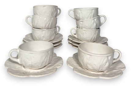 Set of 8 Bordallo Pinheiro White Cabbage Cups