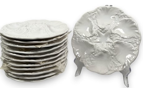 12 Portuguese Majolica White Oyster Plates