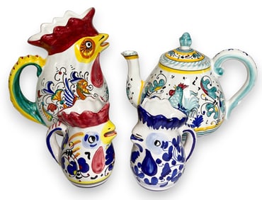 Group of Italian Majolica Rooster of Fortune